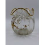 A LATE 19th.C. FRENCH GLASS VASE WITH GILDED DECORATION. H.15cms.