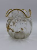 A LATE 19th.C. FRENCH GLASS VASE WITH GILDED DECORATION. H.15cms.