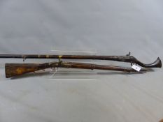 A 19th.C. MIDDLE EASTERN PERCUSSION RIFLE TOGETHER WITH AN EASTERN MADE ENFIELD TYPE PERCUSSION FULL