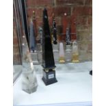 A COLLECTION OF VARIOUS OBELISKS, MOST ARE MARBLE OR SPECIMEN MINERALS WITH BRONZE MOUNTS TO INCLUDE