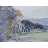 JOAN HAMMOND (1924-2006) A RURAL LANDSCAPE, SIGNED. PASTEL. 30 X 46cms