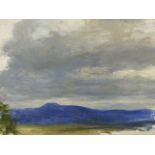 ATTIRBUTED TO JOSEPH FARQUARSON ( 1846-1935). A LANDSCAPE SKETCH, OIL ON BOARD. 29 x 34cms.