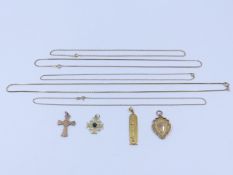 A GOLD JERUSALEM CROSS SET WITH AN EILAT STONE OF ISRAEL TOGETHER WITH A GOLD CARTOUCHE, A 9ct