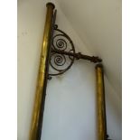 A LATE VICTORIAN BRASS AND WROUGHT IRON RAIL IN THREE SECTIONS. OVERALL L.775, H.64cms.