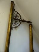 A LATE VICTORIAN BRASS AND WROUGHT IRON RAIL IN THREE SECTIONS. OVERALL L.775, H.64cms.