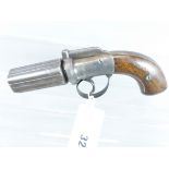 PERCUSSION PISTOL. ANTIQUE, NO CERTIFICATE REQUIRED. UN-NAMED PEPPERBOX REVOLVER.