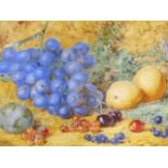 T.F.COLLIER ( 1840-1891) A STILL LIFE OF FRUIT SIGNED WATERCOLOUR. 19 x 28cms.