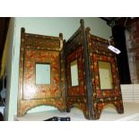 A THREE FOLD KASHMIRI TABLE SCREEN FOR PHOTOGRAPHS OR PICTURES. REBATES 17 x 11.5cms.
