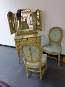 A FRENCH LOUIS XV STYLE TRIPLE MIRROR BACK DRESSING TABLE WITH COMPARTMENT INTERIOR ABOVE SHORT