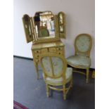 A FRENCH LOUIS XV STYLE TRIPLE MIRROR BACK DRESSING TABLE WITH COMPARTMENT INTERIOR ABOVE SHORT