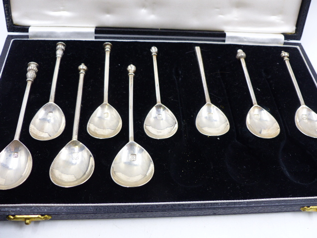 A CASED SET OF FOUR SILVER TABLE SALTS, LONDON 1879 AND NINE SILVER TEASPOONS, c. 1960'S. ASSORTED - Image 2 of 10