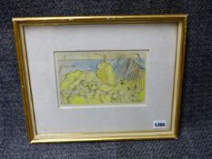 JOHN MINTON (1917-1957) A TROPICAL VISTA SIGNED PENCIL AND WATERCOLOUR. 13 x 20cms.