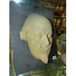 A DEATH MASK PORTRAIT OF WILLIAM SHAKESPEARE MOUNTED ON A SLATE SLAB. OVER ALL 38 x 30.5cms.