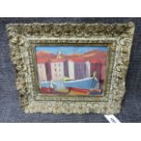 HAROLD J WOODS (20th.C. SCHOOL) MEDITERRANEAN PORT SIGNED OIL ON BOARD STILL LIFE, SUBJECT VERSO