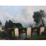 BERTRAM NICHOLLS (1883-1974) WILTON BRIDGE AND CASTLE SIGNED AND DATED 1944, OIL ON CANVAS LAID ON