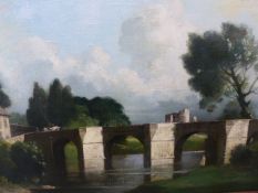 BERTRAM NICHOLLS (1883-1974) WILTON BRIDGE AND CASTLE SIGNED AND DATED 1944, OIL ON CANVAS LAID ON