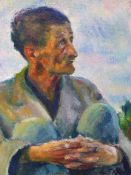 20th.C.CONTINENTAL SCHOOL, PORTRAIT OF A SEATED MAN, SIGNED AND DATED INDISTINCTLY. OIL ON CANVAS.