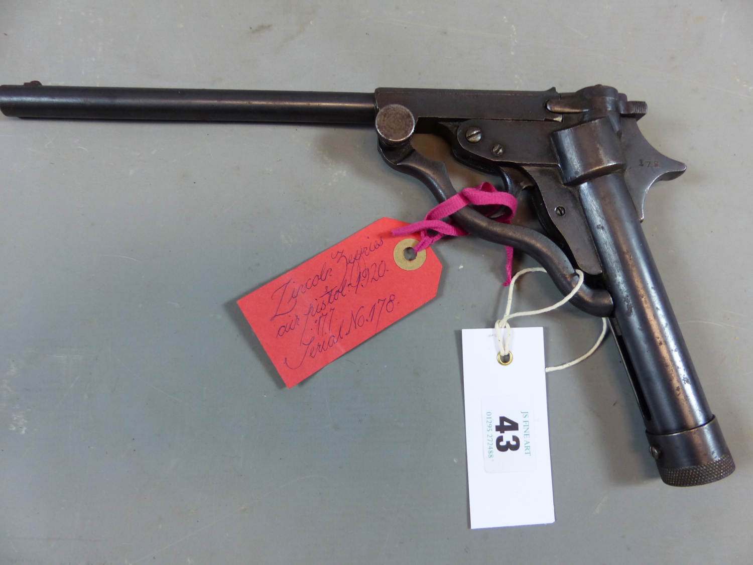 AIR PISTOL. A LINCOLN JEFFERIES .177 "LINCOLN" AIRPISTOL SERIAL NUMBER 178 ( NO CERTIFICATE