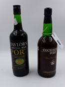TAYLORS SPECIAL RUBY PORT AND A BOTTLE OF COCKBURNS PORT.
