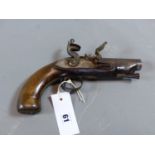 A CONSTABULARY TYPE FLINTLOCK PISTOL WITH WALNUT STOCK ( ANTIQUE - NO CERTIFICATE REQUIRED)