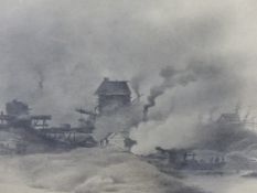 19th.C.ENGLISH SCHOOL. A MILL SCENE PENCIL DRAWING. 22 x 32cms TOGETHER WITH AN UNFRAMED WATERCOLOUR