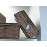 NINE VINTAGE RUSTIC BAMBOO AND PINE BOXES AND SMALL TRAVELLING CHESTS.