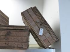 NINE VINTAGE RUSTIC BAMBOO AND PINE BOXES AND SMALL TRAVELLING CHESTS.