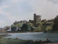 BERTRAM NICHOLLS (1883-1974) WINDSOR CASTLE FROM THE THAMES, SIGNED OIL ON CANVAS. 52x77cms.