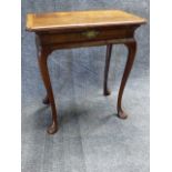 AN INLAID WALNUT GEORGIAN AND LATER ONE DRAWER SIDE TABLE, FLARED FRIEZE SLENDER LEGS END IN PAD