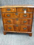 AN 18th.C.AND LATER INLAID WALNUT AND PINE CHEST OF TWO SHORT OVER THREE LONG DRAWERS WITH BRACKET