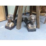 A PAIR OF UNUSUAL CAST IRON FIGURAL ANDIIRONS, EACH DECORATED WITH A PORTRAIT BUST.