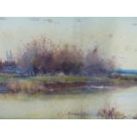 J.T. LESLIE (1800-1900)TWO RIVERSIDE VILLAGE VIEWS BOTH SIGNED AND DATED 1893 WATERCOLOURS. 21 x