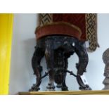 A VICTORIAN COLONIAL CARVED HARDWOOD PIANO STOOL WITH ADJUSTABLE SEAT, FOLIATE DECORATED LEGS END IN