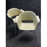 A PAIR OF BENE IVORY LEATHER COVERED MOULDED PLYWOOD ARMCHAIRS, LABELLED.