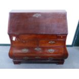 AN ANTIQUE DUTCH MAHOGANY BOMBE BUREAU. MULTI DRAWER STEPPED INTERIOR WITH WELL AND TWO SHORT