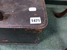 A SMALL IRON SAFE OR LOCK BOX BY SAMUEL WITYER & Co. LTD, WEST BROMICH COMPLETE WITH ORIGINAL KEY.