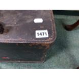 A SMALL IRON SAFE OR LOCK BOX BY SAMUEL WITYER & Co. LTD, WEST BROMICH COMPLETE WITH ORIGINAL KEY.