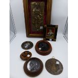A COLLECTIVE LOT OF INTERESTING CLASSICAL STYLE MEDALLIONS, A WAX MINIATURE PORTRAIT BUST AND A