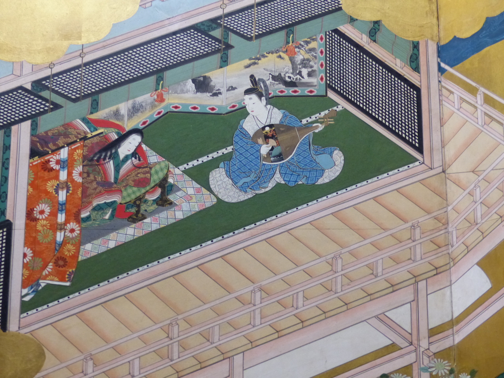 JAPANESE SCHOOL, A PAIR OF TWO PANEL FLOOR SCREENS DEPICTING A CONTINUOUS SCENE OF FIGURES IN A - Image 3 of 22