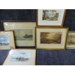 A GROUP OF SIX 19th.C.LANDSCAPES AND SEASCAPES OF VARYING SIZE.