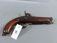 A RARE PERCUSSION COASTGAURD TYPE PISTOL, THE LOCK STAMPED WITH CROWN OVER WR. VARIOUSLY STAMPED