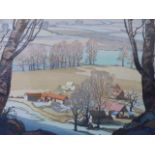 CAVENDISH AND CONCORD MORTON (B.1911 ) ARRETON FARM, A COLOUR WOODBLOCK PRINT. 38 x 51cms.