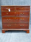 A GEORGIAN MAHOGANY CHEST WITH MOULDED EDGE TOP, TWO SHORT DRAWERS OVER THREE LONG DRAWERS ON