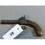 A 19th.C. PERCUSSION POCKET PISTOL- UNSIGNED ( ANTIQUE - NO CERTIFICATE REQUIRED)