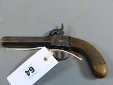 A 19th.C. PERCUSSION POCKET PISTOL- UNSIGNED ( ANTIQUE - NO CERTIFICATE REQUIRED)