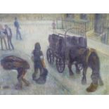 PAUL D'AGUILAR (1901-1999) THE COAL DELIVERY, SIGNED AND DATED 1950, OIL ON CANVAS.