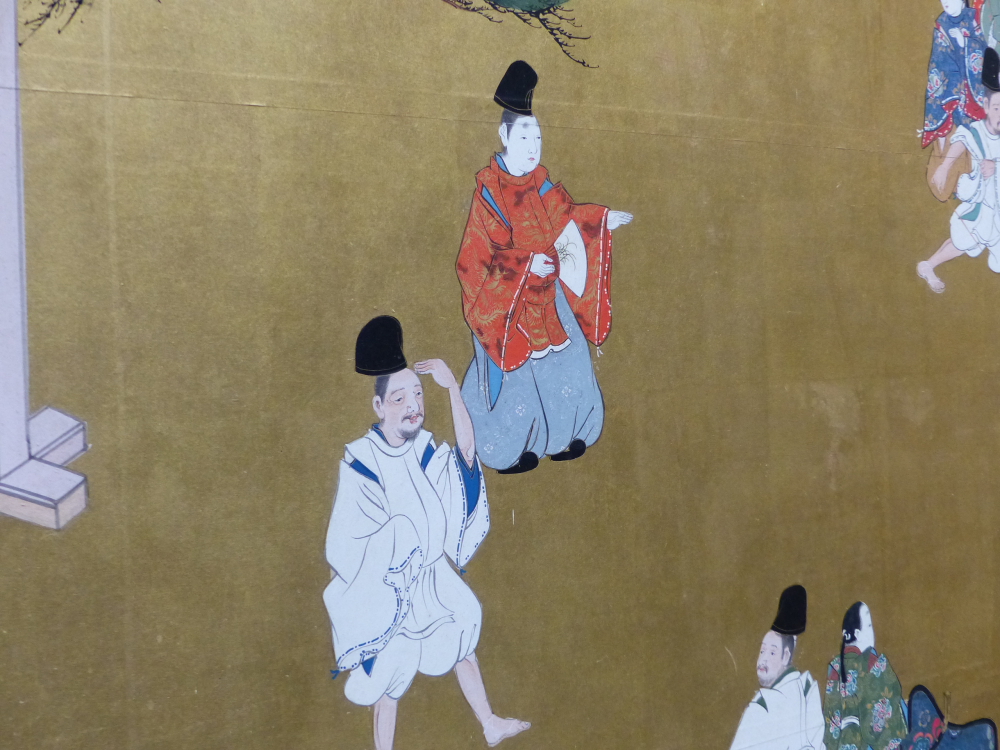 JAPANESE SCHOOL, A PAIR OF TWO PANEL FLOOR SCREENS DEPICTING A CONTINUOUS SCENE OF FIGURES IN A - Image 12 of 22