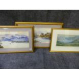 E.EARP. ENGLISH 19/20th.C. TWO HIGHLAND LAKE VIEWS, SIGNED WATERCOLOURS. 25 x 51cms TOGETHER WITH
