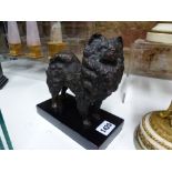 AN EARLY 20th.C. FINELY CAST BRONZE FIGURE OF A DOG, POSSIBLY RUSSIAN, MOUNTED ON A WOODEN BASE.