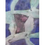 LINDSAY ANDERSON (20th.C.) BLUE FLYING, PENCIL SIGNED MONOPRINT 22 x 18.5cms. YELLOW BIRD AND